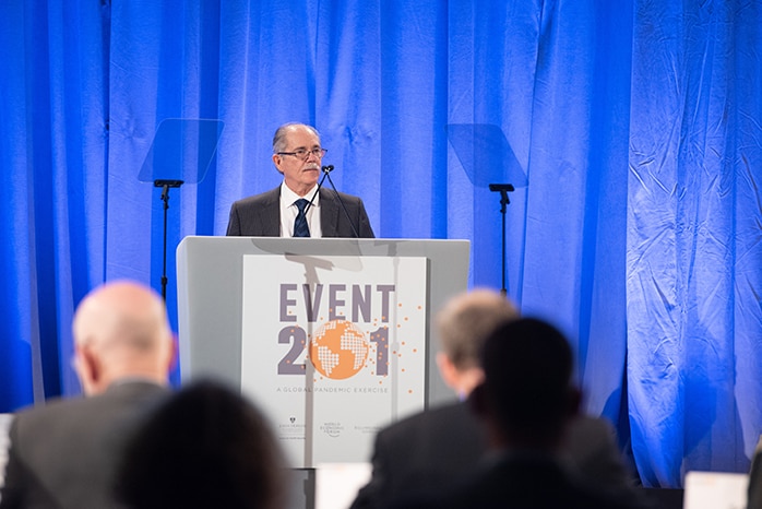 Dr Eric Toner at the Event 201 scenario in the United States.