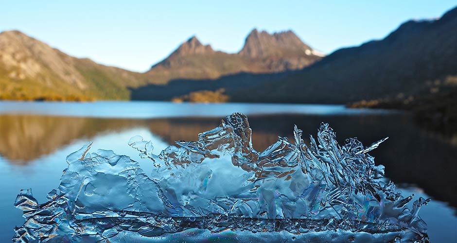 Cradle Mountain viewed through an icicle