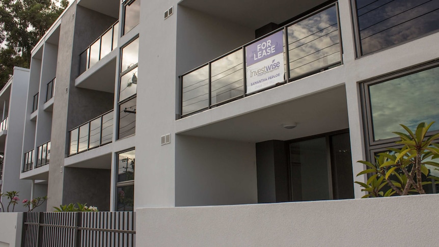 Newly built apartment building in Maylands with for lease sign January 20, 2016