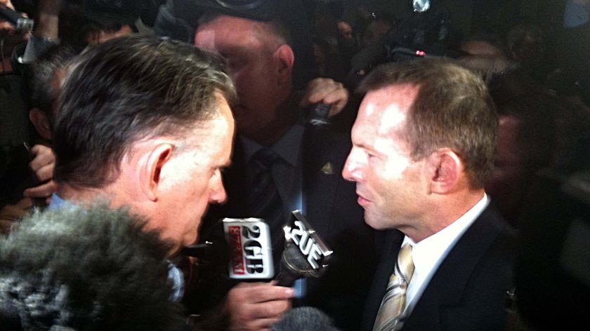 LtoR Former Labor leader Mark Latham interviews Opposition Leader Tony Abbott