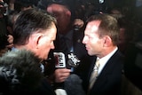 LtoR Former Labor leader Mark Latham interviews Opposition Leader Tony Abbott
