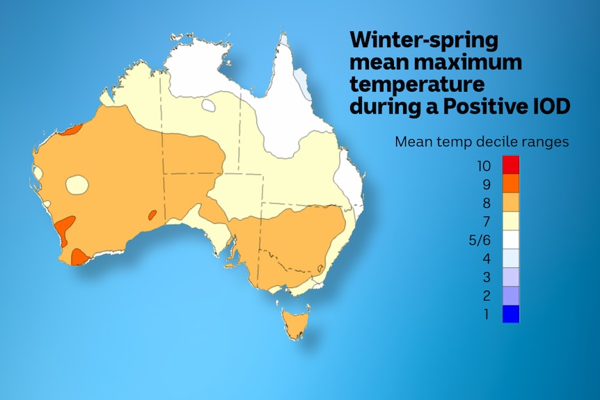 A map indicating hotter temperatures across Australia.