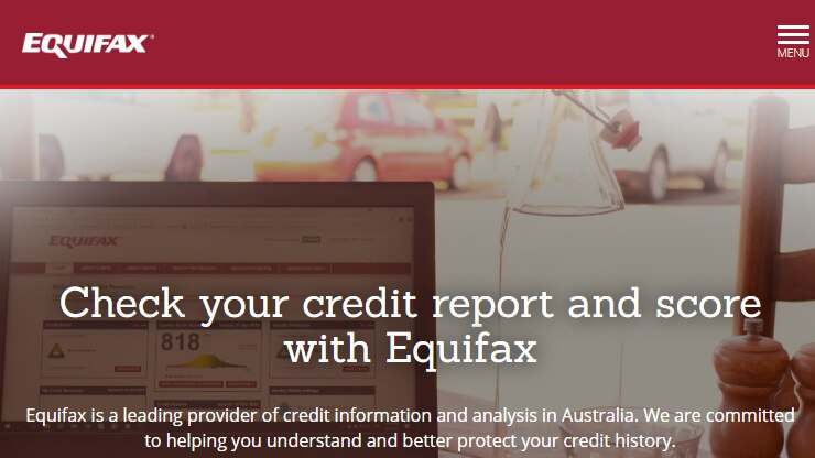 Screenshot of Equifax's internet website.