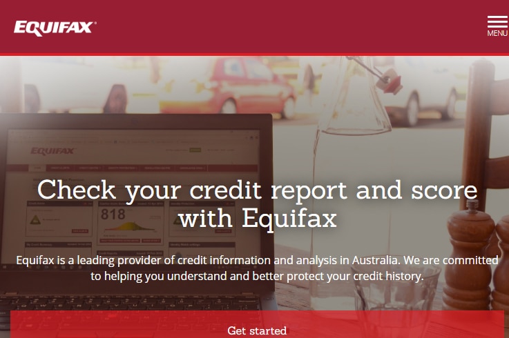 Screenshot of Equifax's internet website.