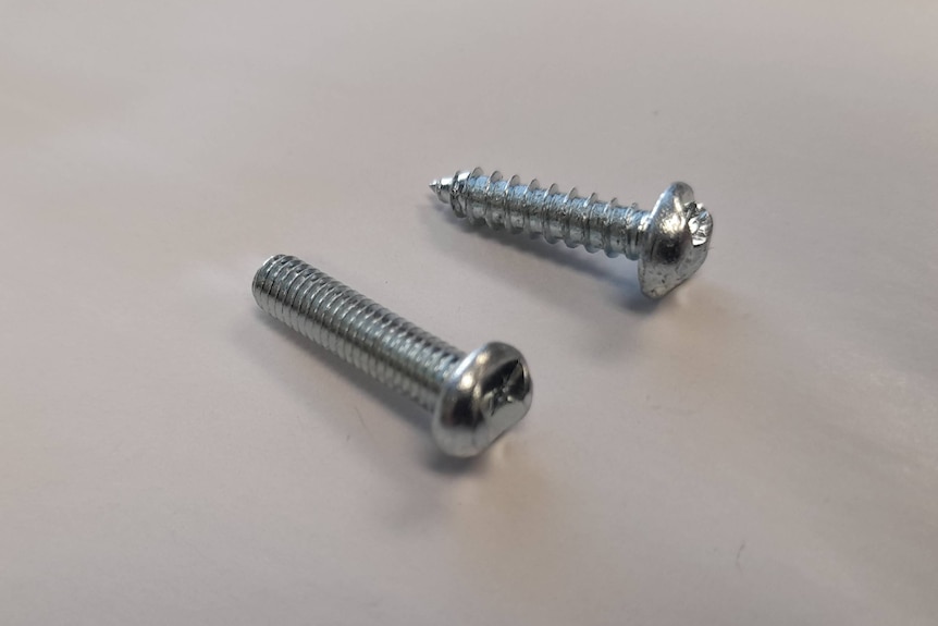 Two screws on a surface.