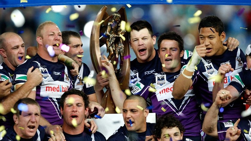 The Storm celebrate their Premiership win