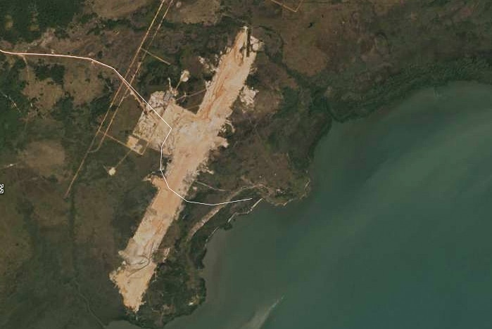 A satellite image of an airport under construction