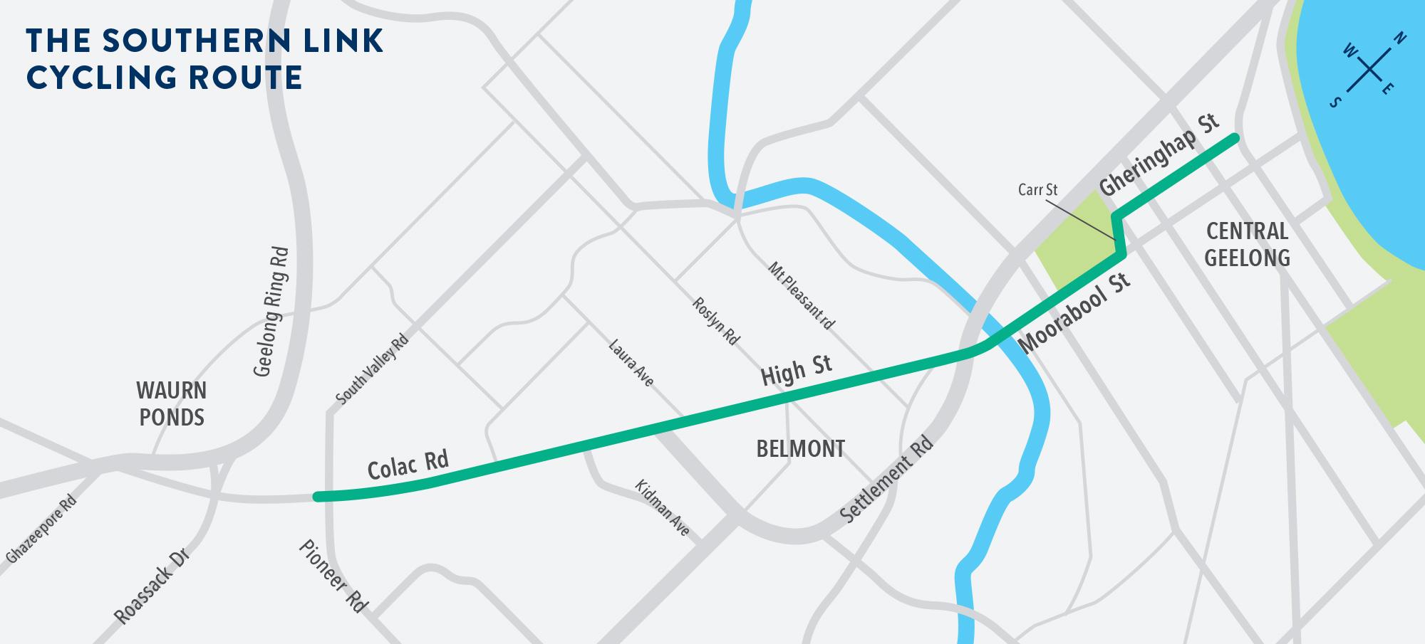 A map of the proposed Southern Link cycling route.