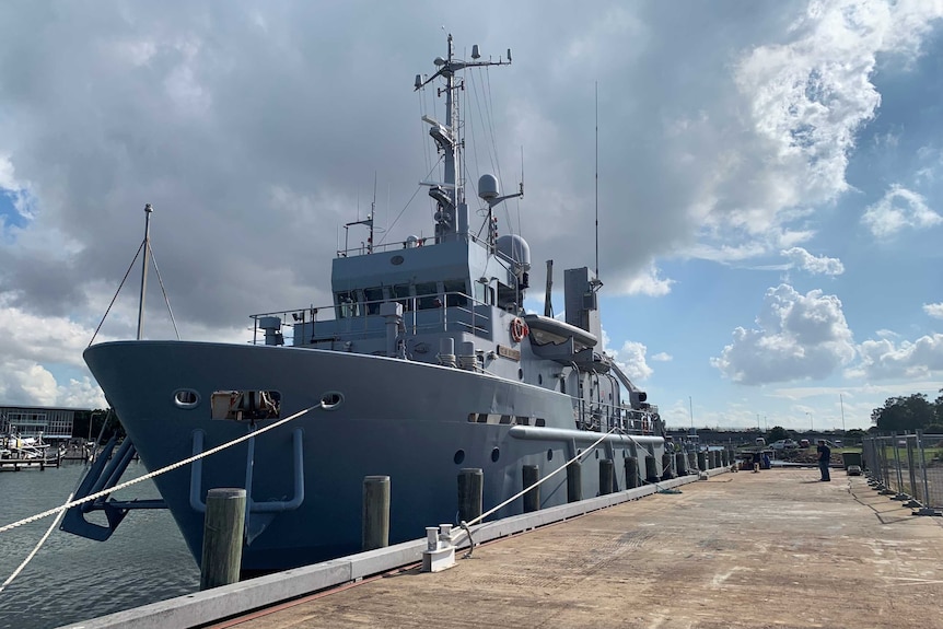 Former NZ warship, now named the MV Ocean Recovery, is docked in Newcastle