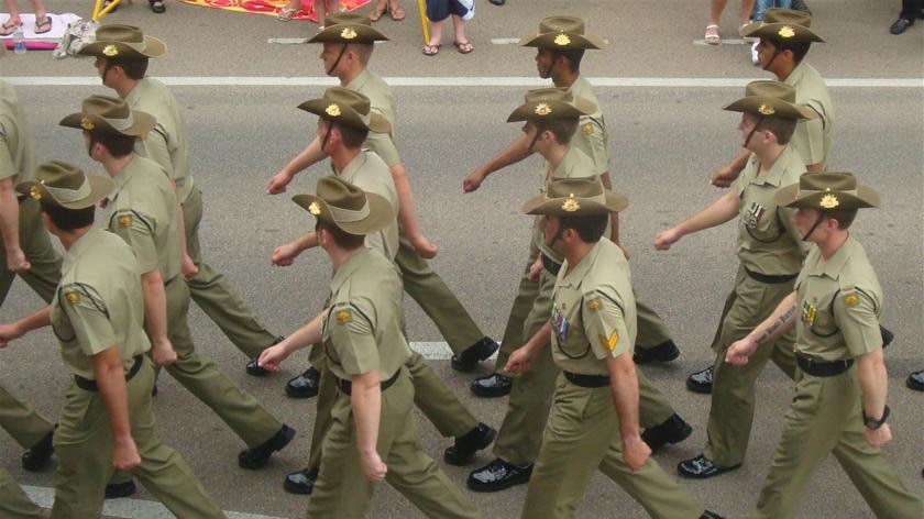 Townsville Anzac day parade troops close