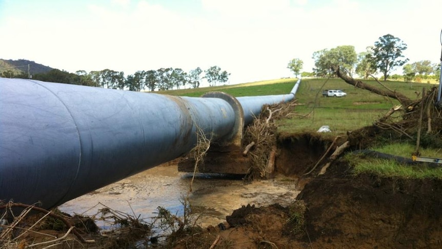 Damage to a Hunter Water pipeline at Seaham.