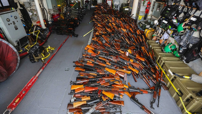 Large weapons cache seized by HMAS Darwin