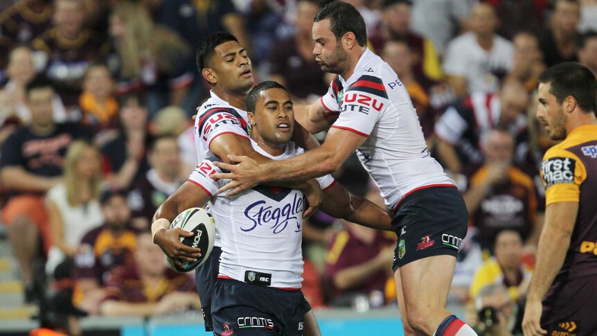 Roger Tuivasa-Sheck celebrates a try for Sydney Roosters