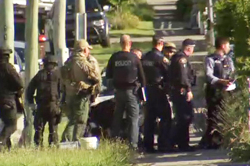 Tasmania Police at scene of siege at Maple Avenue, Moonah.