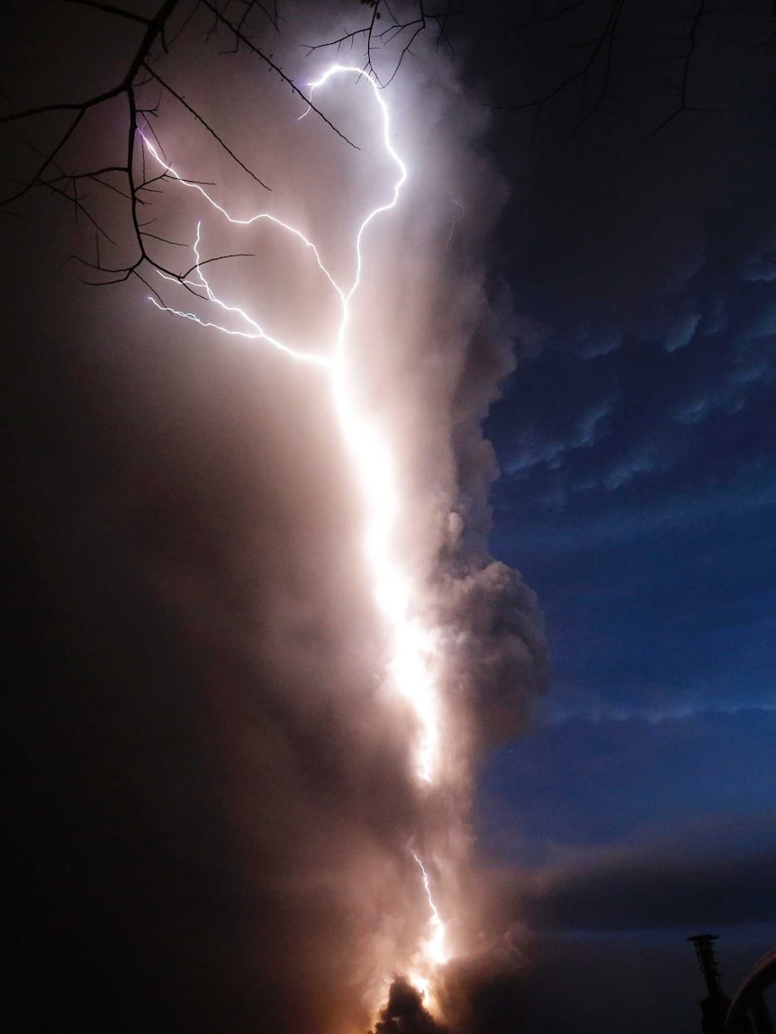 Lightning flashes as Taal Volcano erupts.