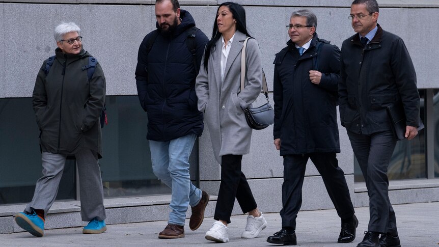 Spanish soccer player Jenni Hermoso, center, arrives at the Audiencia Nacional court, in Madrid, Tuesday, Jan. 2, 2024. 