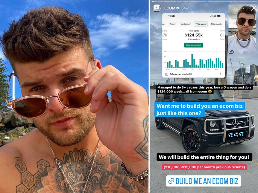 A composite image of a man and a car.