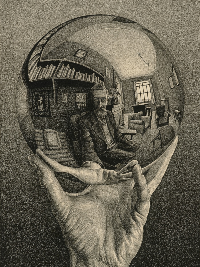 M. C. Escher, Hand with reflecting sphere (Self-portrait in spherical mirror), January 1935