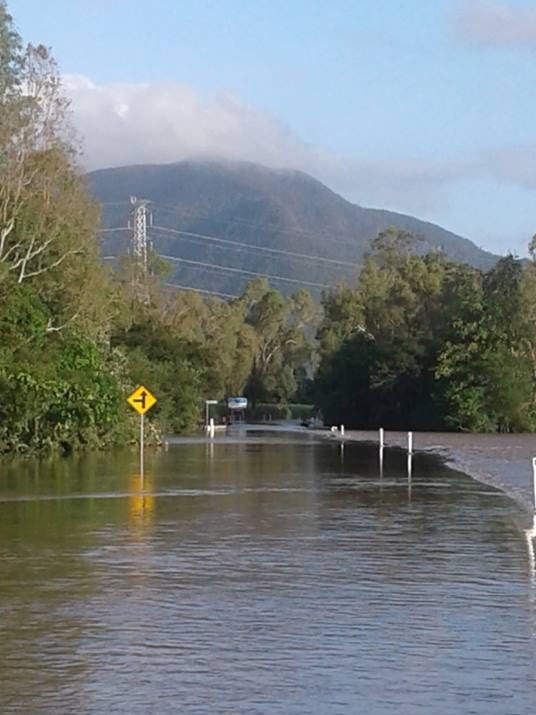 Flooded Bruce Highway at Seymour River, north of Ingham in north Queensland on March 29, 2018