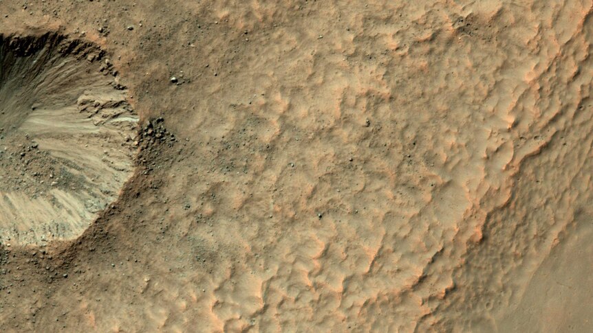 Close up of a crater on Mars