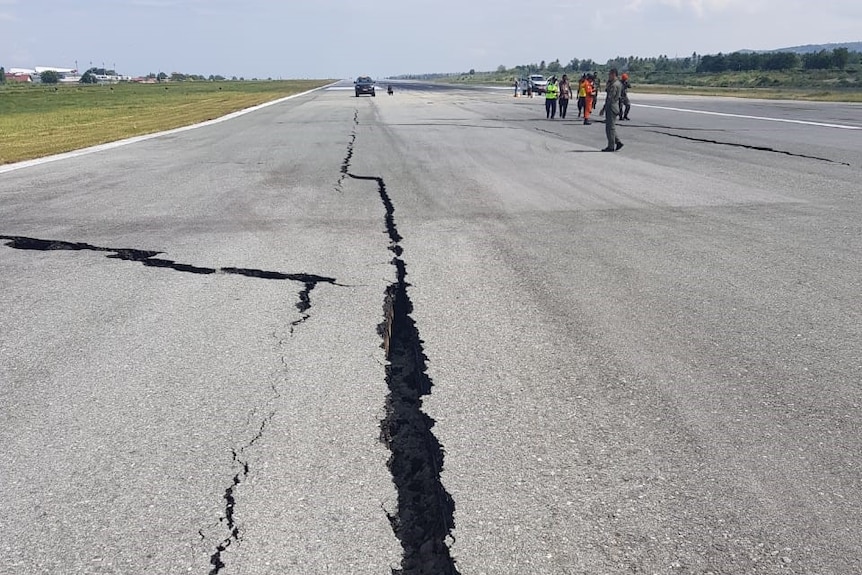 Friday night's earthquake ripped up the runway while an aircraft was preparing to take off.