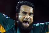 Imran Tahir celebrates wicket against West Indies