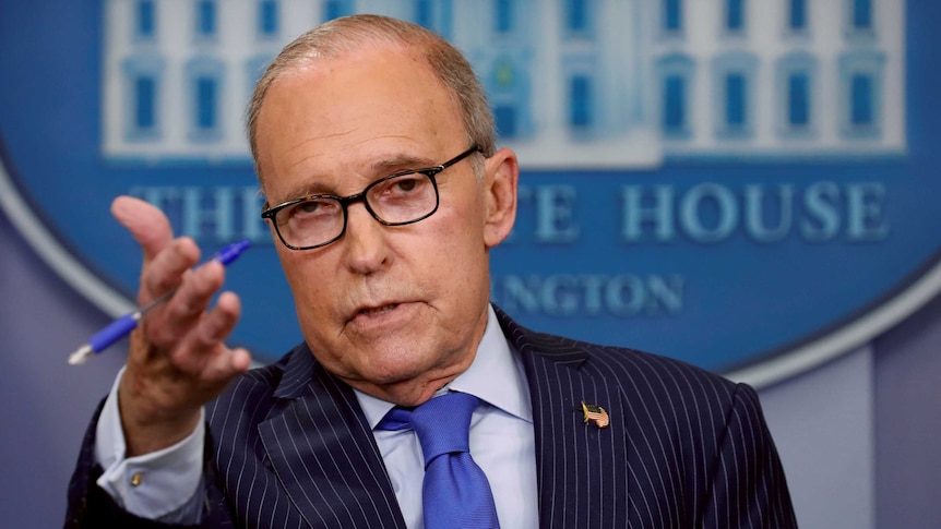 White House economic adviser Larry Kudlow gives a press briefing.
