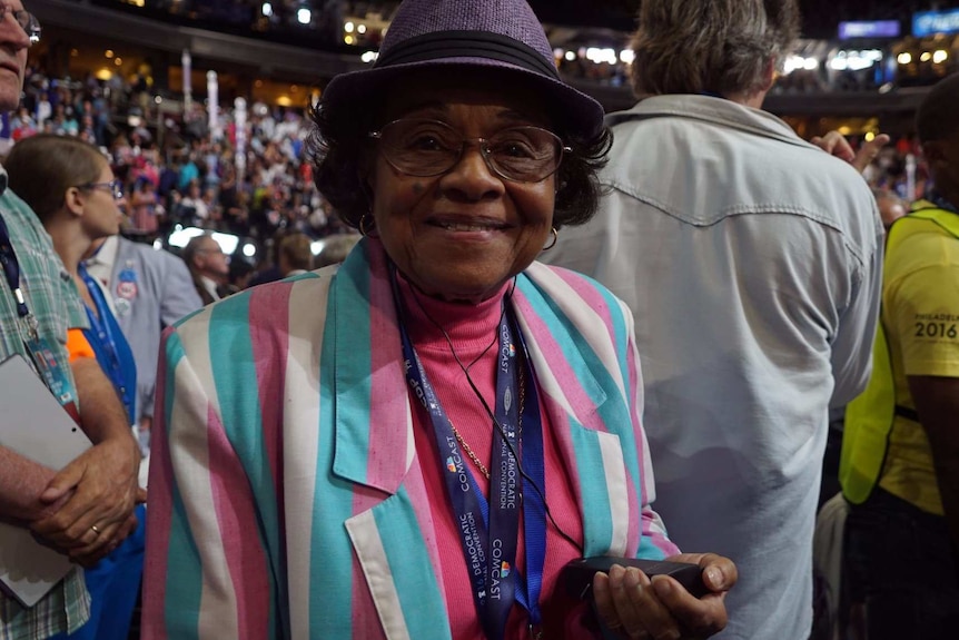 Dr E Lavonia Allison looking excited to be at the Democratic Convention.