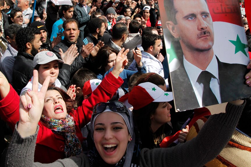 A pro-Assad rally in Damascus