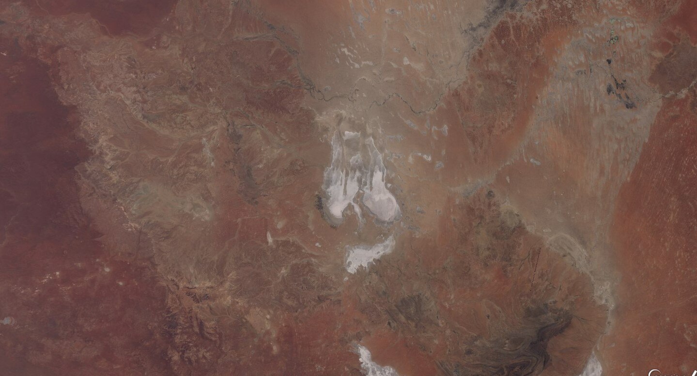Satellite view of a dry Lake Eyre on January 9, 2022.