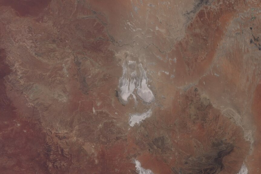 Satellite view of a dry Lake Eyre on January 9, 2022.