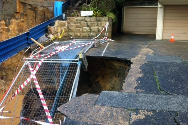Gaping hole in driveway at Collaroy