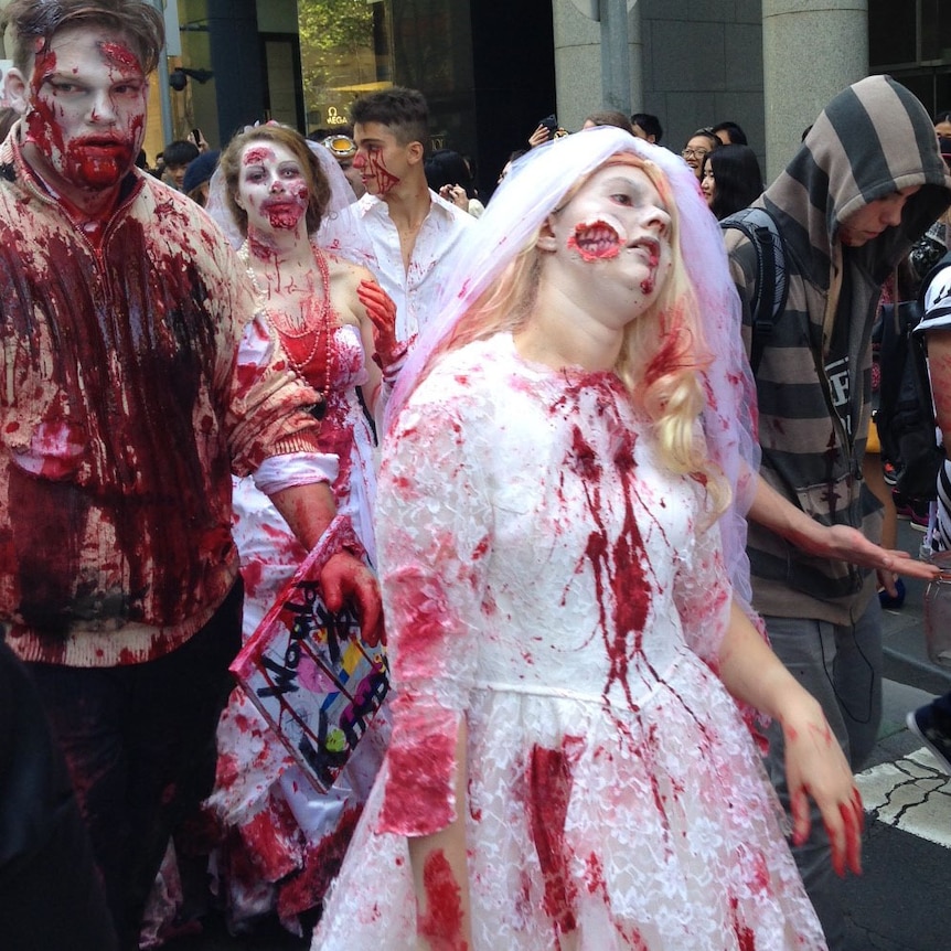 A zombie bride at Melbourne Zombie Shuffle.