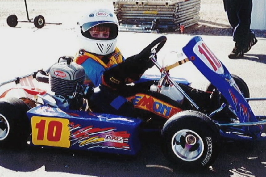 Lucas Dumbrell in a go kart