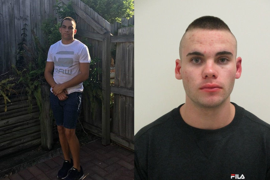 Mugshot and portrait image of the two men with short brown hair