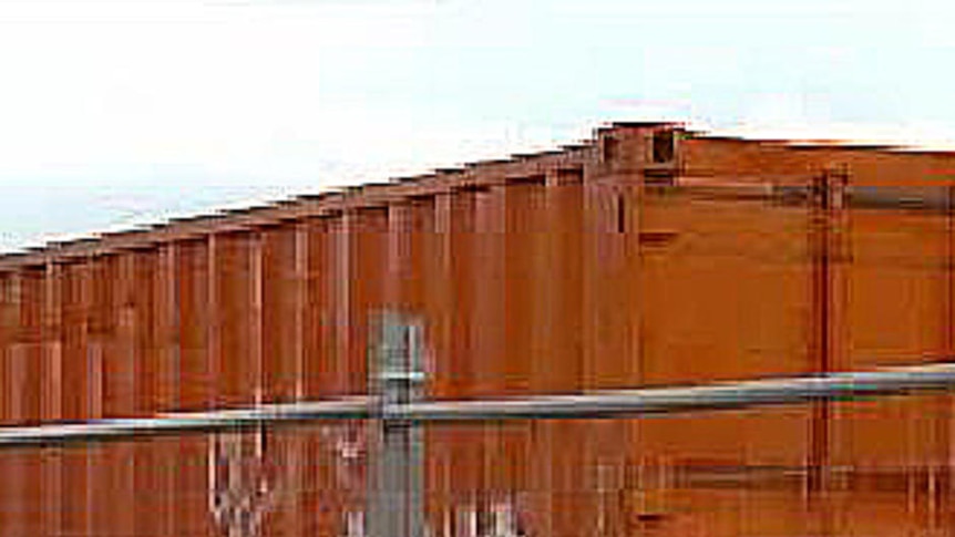 Shipping container at Seaford Rail Extension south of Adelaide that contains the remains of Aboriginal people