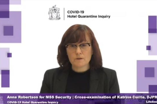 Katrina Currie gives evidence via videolink