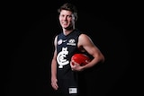 Number one draft pick Sam Walsh of the Carlton Blues at Docklands at the 2018 AFL Draft.