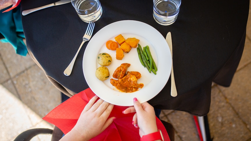 A plate of food at a course for people with low vision to dine out with confidence.