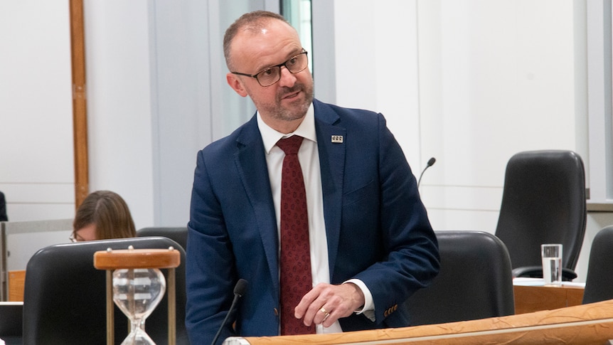 A man talking inside the ACT's Parliament.