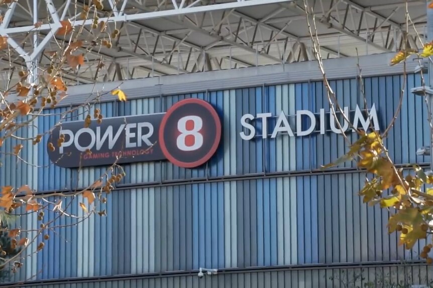 The Power8 sign emblazoned on RCD Espanyol's stadium in Barcelona