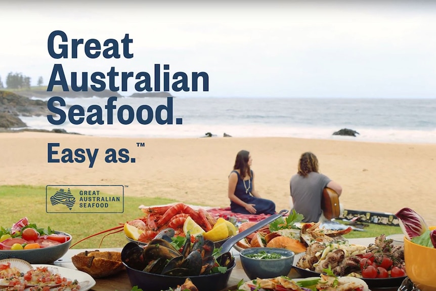 Still from the seafood industry's new marketing campaign, showing the Great Australian Seafood branding.