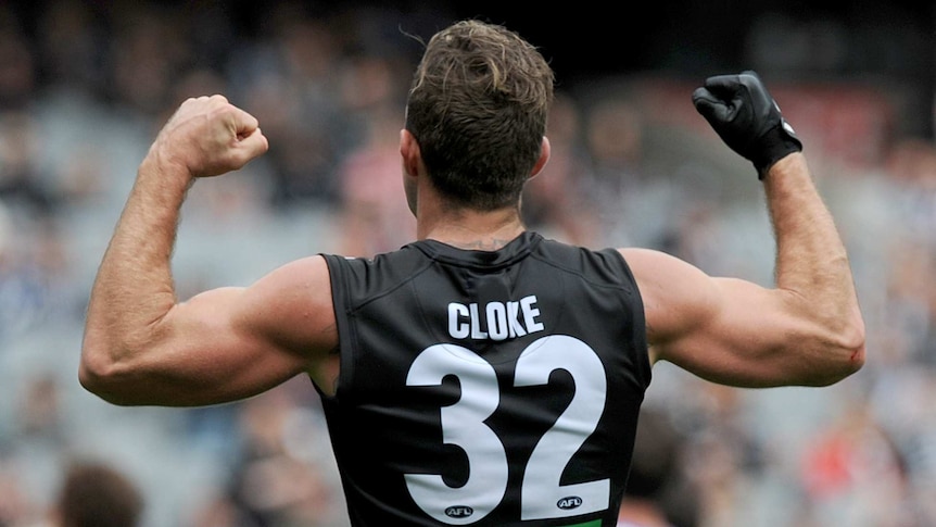 Travis Cloke celebrates one of his four goals against North Melbourne