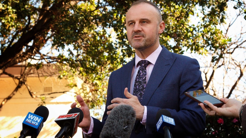 ACT Chief Minister Andrew Barr speaks to the media.