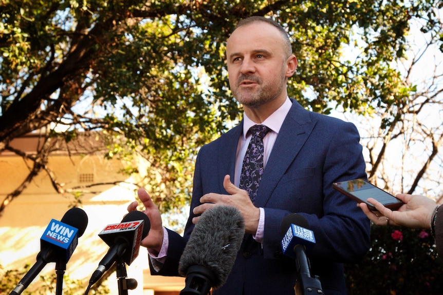 ACT Chief Minister Andrew Barr speaks to the media.