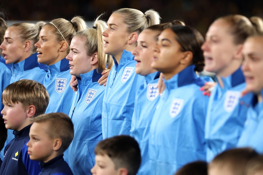 England players sing the national anthem