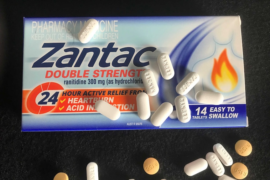 A box of medication Zantac.