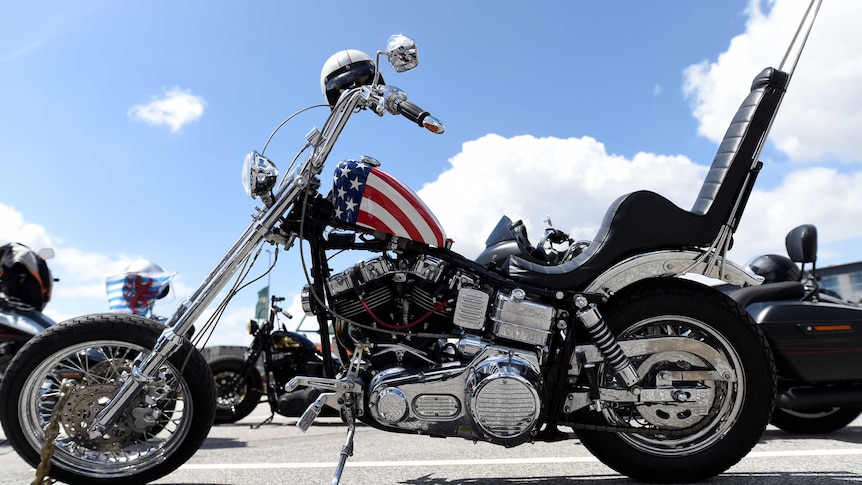 Harley-Davidson bikes are seen at the "Hamburg Harley-Days" in Hamburg, Germany.