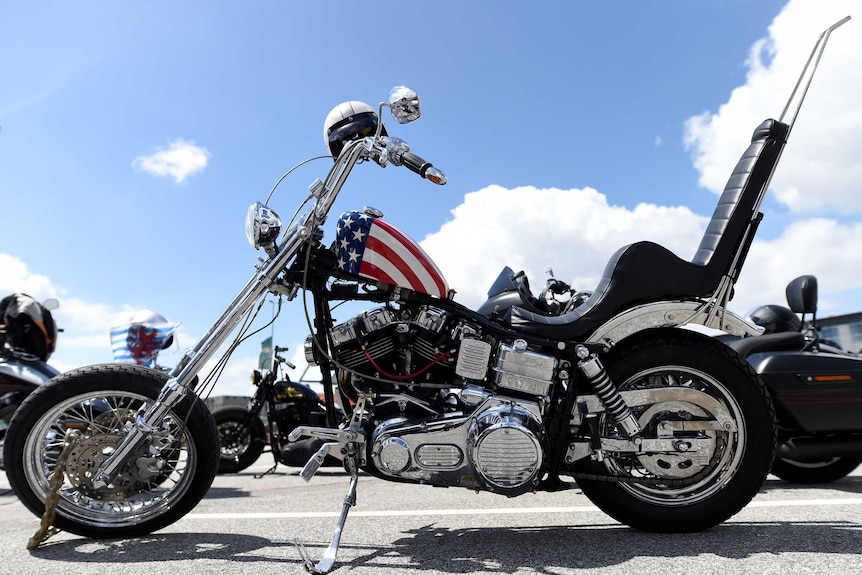 Harley-Davidson bikes are seen at the "Hamburg Harley-Days" in Hamburg, Germany.