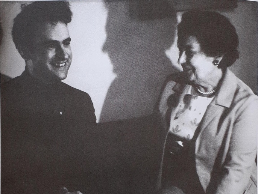 Australian pianist Roger Woodward smiling with Lina Prokofieva.